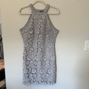 Elegant Gray Lace Halter Dress